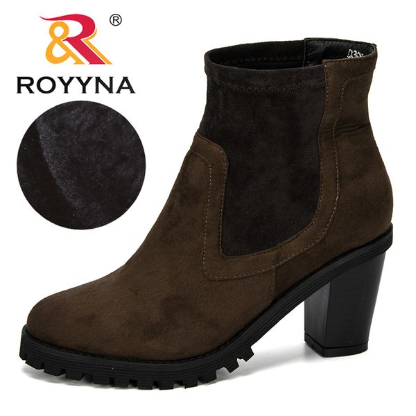 

royyna 2020 new designers ankle boots women fashion round toe flock female booties non-slip wear-resistant women casual shoes, Black