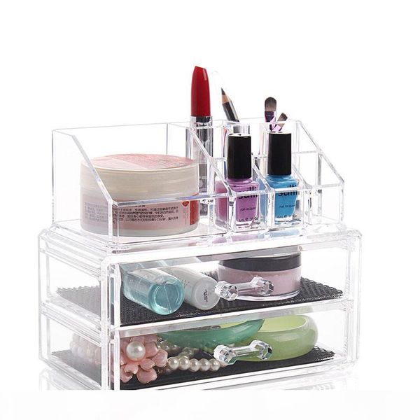 

drawer clear acrylic crystal cosmetic organizer makeup case storage box jewelry display stand holder lipstick nail polish rack, Black;white