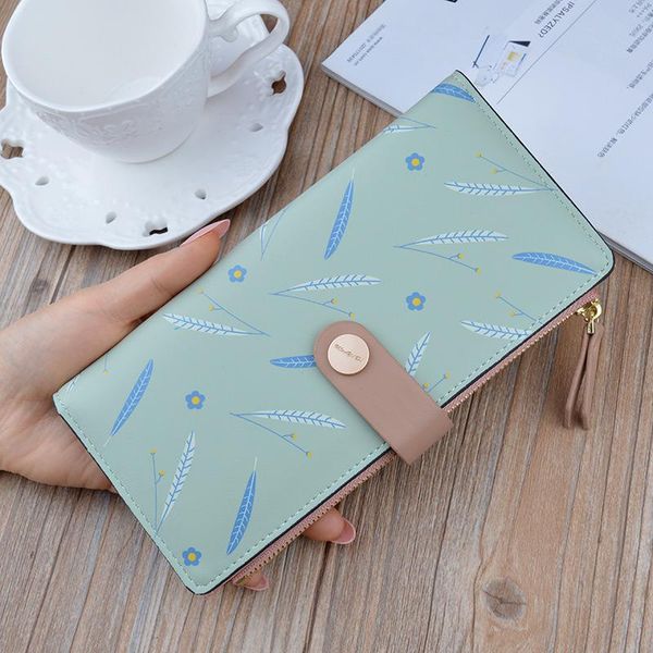 

green card holder coin purse ladies wallet female long zipper buckle korean fashion printing thin wallet 2039