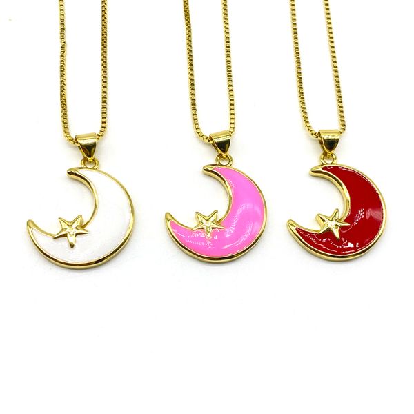 

5pcs/lot enamel metal jewelry factory price moon star pendants necklaces, Silver