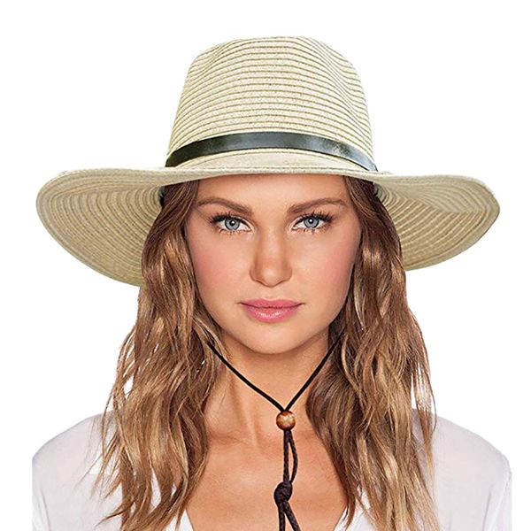 

women's visor wind lanyard beach summer wild sun protection vacation visor female english hat panama hat, Blue;gray