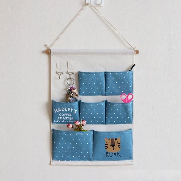 

7 pockets wall-mounted storage bag household cute cartoon multi-functional cloth sundries organizer bathroom hanging bag with hook foldable