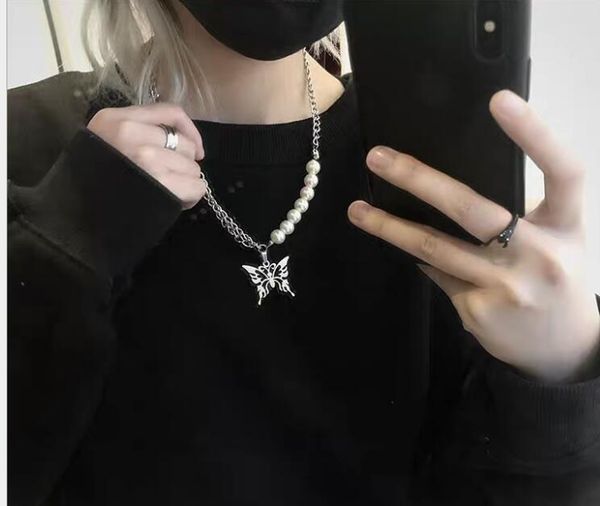 

2020 cute kawaii butterfly choker harajuku necklace gothic women bff collares 90s aesthetic accessories grunge egirl jewelry, Silver