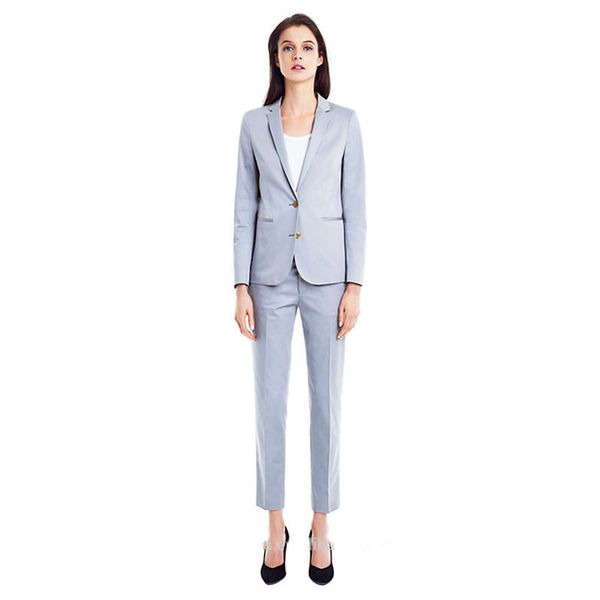 

women pant suits light sky blue women tuxedos shawl lapel suits for two button business work ladies trouser, White
