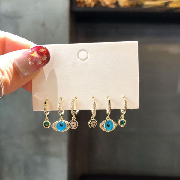 

trendy zirconia gold small hoop earrings set luxury evil eye earrings for women new korean jewelry 2020, Golden;silver