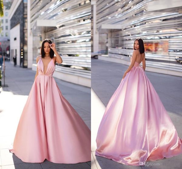 

2019 Cheap Pink A-line Prom Evening Dresses Long Spaghetti Backless Formal Party Gown Cheap Plus Size Pageant Bridesmaid Dresses BM0920