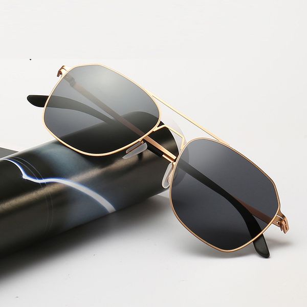 

new men's trend stainless steel mirror frame lightweight double beam polarizing sunglasses, White;black