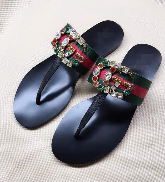 

new fashion men women s flats casual sandals beach slippers shoes leather shoes flip-flops rhinestone sandals djlk658, Black