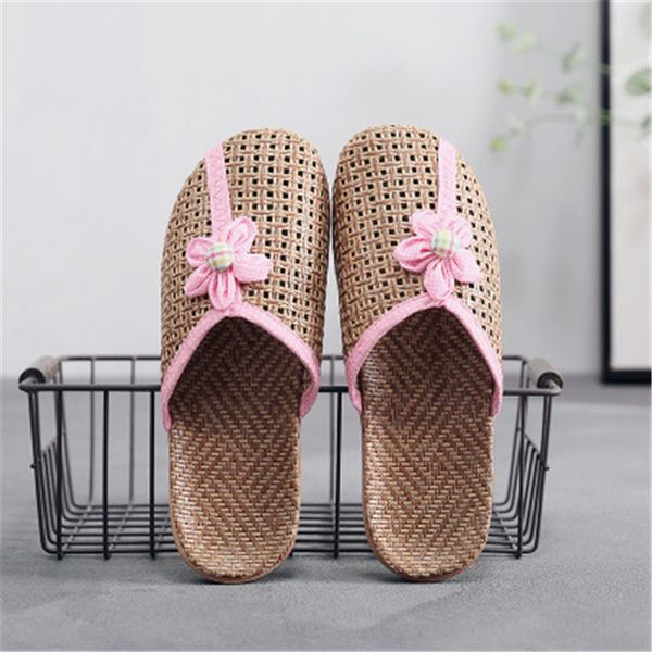 

fayuekey 2020 new flax sandals women summer shoes breathable linen slippers casual flat slides with flower woman home slippers, Black