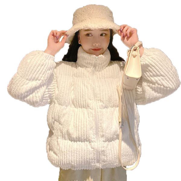 

2020 women autumn winter new cotton coat stand collar long-sleeved cotton suit short corduroy student cotton jacket loose x82, Black