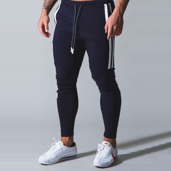 

2020 new men lace-up zip casual jogging pants fitness breathable slim elastic waist jogger trousers sweatpants with pocket, Black