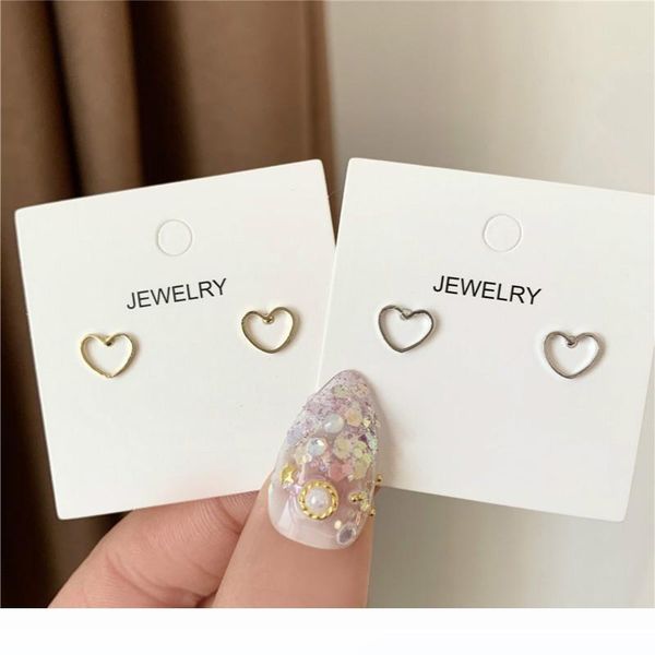 

japan korea temperament simple minimalist hollow out heart lovely small stud earrings for women fashion jewelry accessories, Golden;silver