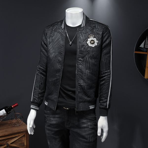 

2020 new jacket men's spring and autumn men's jacket trend embroidery casual slim large size all-match baseball uniform, Black;brown