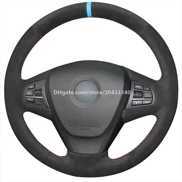 

hand sewing steering wheel cover black sued leather for bmw x3 2014 x5