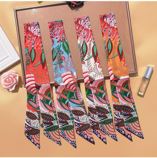 

2020 new scarf twill print small scarf national wind flower grass wild family fashion headdress hair band small scarves b89, Blue;gray