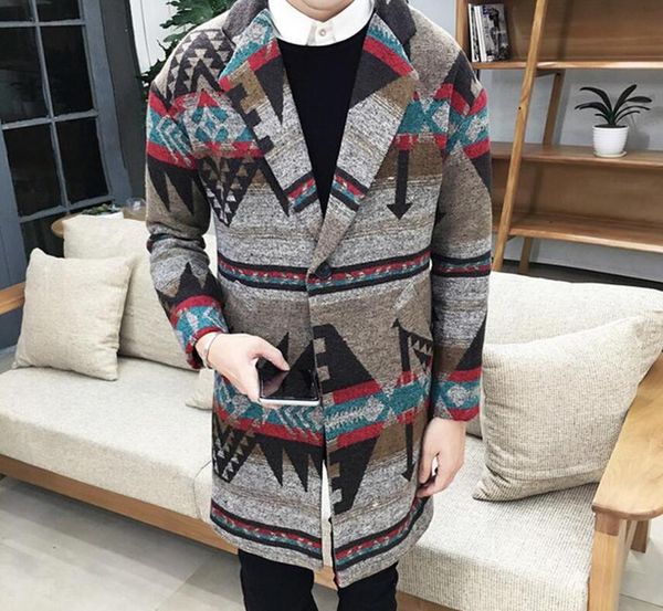 

m-5xl 2020 spring men's new fashion medium long vintage checked coat of the overalls large code woollen garment, Black