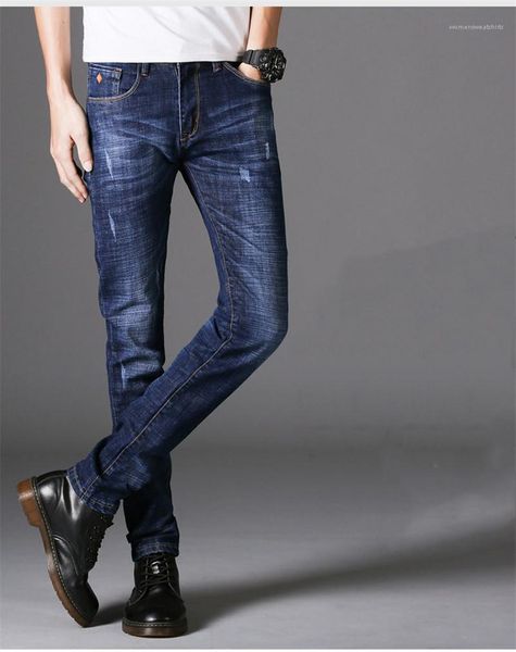 

designer zipper washed pencil pants fashion ripped long jeans mens slim jeans, Blue