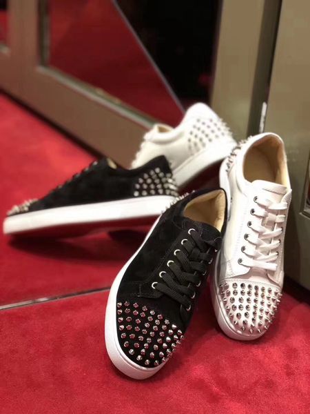 

роскошные дизайнерские туфли с красной подошвой из натуральной кожи кроссовки лучшие качества черный повседневная обувь размер 35-48 с короб, Black