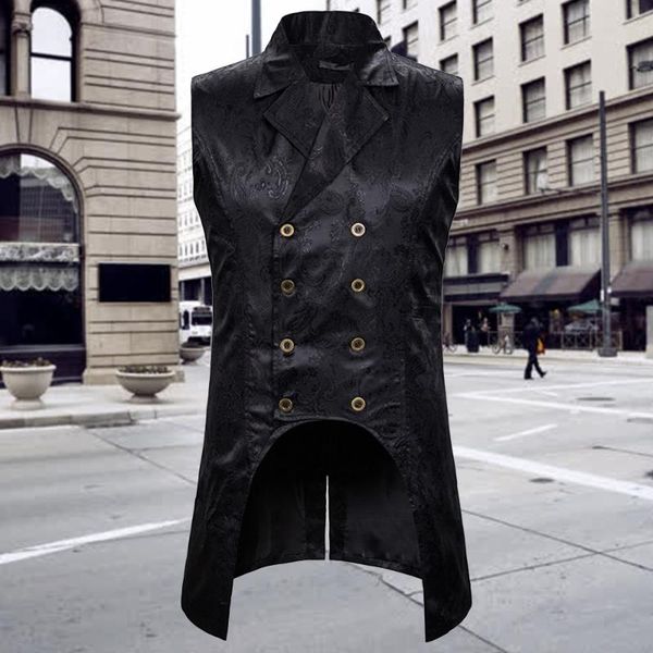 

mens gothic tuxedo vest victorian steampunk cosplay waistcoat double-breasted jacquard coat men vest halloween gilet, Black;white