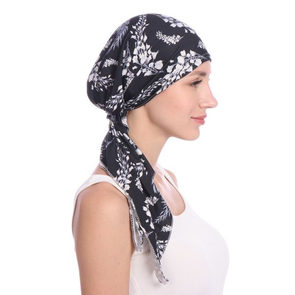 

beanie/skull caps printed women india hat muslim ruffle cancer chemo beanie scarf turban two tail wrap cap beanies apparel accessories, Blue;gray