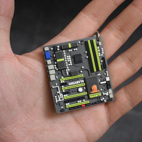 

creative gigabyte motherboard keychain mini mainboard model car keyring soft rubber systemboard pendant intel amd cpu man gift, Silver