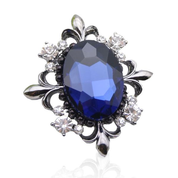 

fashion women flower brooches big round crystal broches jewelry ladies lapel hijab scarf corsage pins festival party brooch gift, Gray