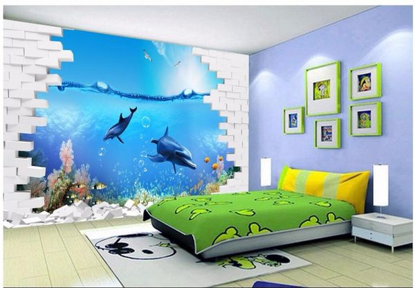 

wallpapers custom mural 3d po wallpaper on the wall sea dolphin brick home decor living room murals for 3 d