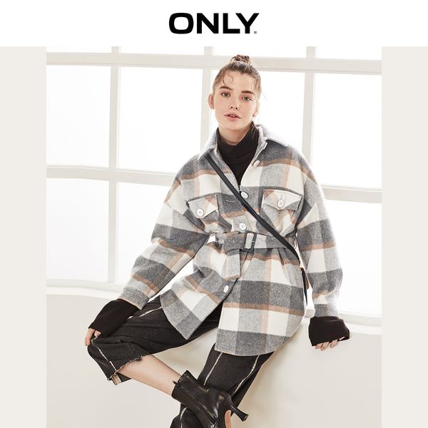

only autumn winter women's checked woolen coat | 11936t519, Black