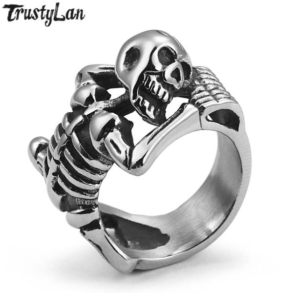 

gothic stainless steel skull body rings man punk rock skeleton finger ring male big size 12 rings for men jewelry 2020 trustylan, Golden;silver