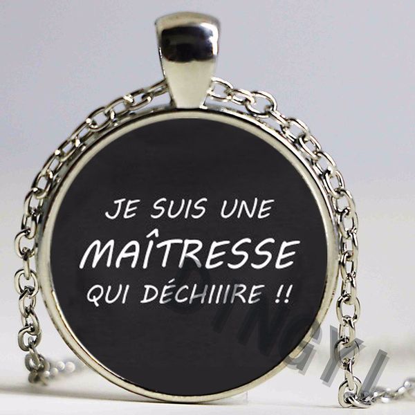 

2pc/lot wholesale glass dome necklace handmade merci maitresse pendant antique bronze/silver color necklace chain for women