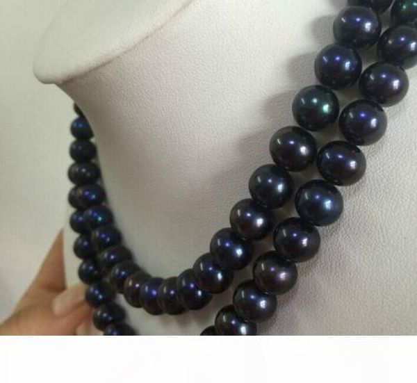 

new fine pearl jewelry natural two strands10-11mm round tahitian black pearls necklace18, Silver
