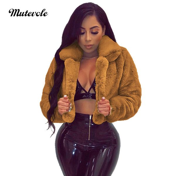 

mutevole winter warm fluffy faux fur coats jackets women furry fake fur cropped jacket turn down collar open front overcoat, Black