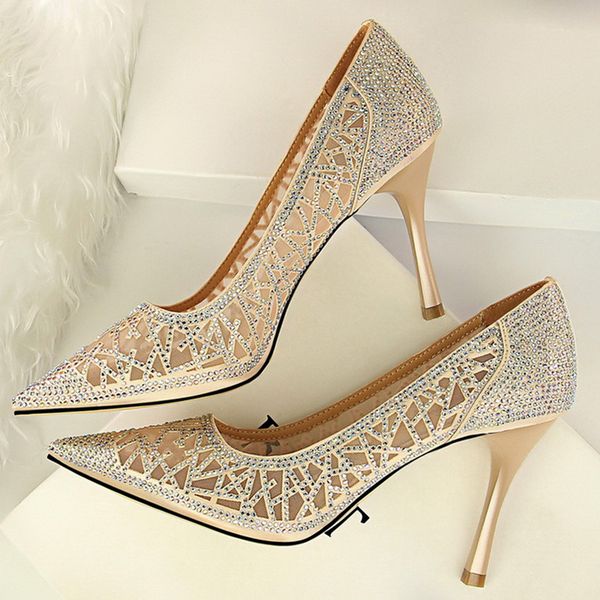 

2020 women 9cm high heels valentine pumps lady summer crystal luxury purple sandals heels footwear scarpins wedding bridal shoes, Black