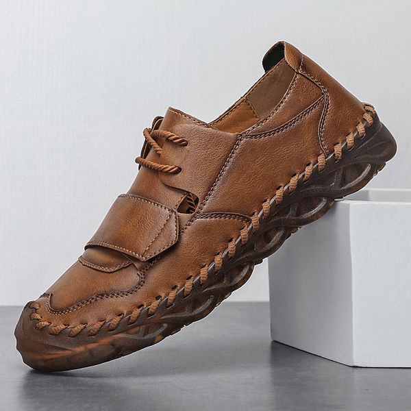 

casual shoes men autum hollow leather sneakers men slip-on breathable shoes flats zapatillas hombre big size 39-48, Black