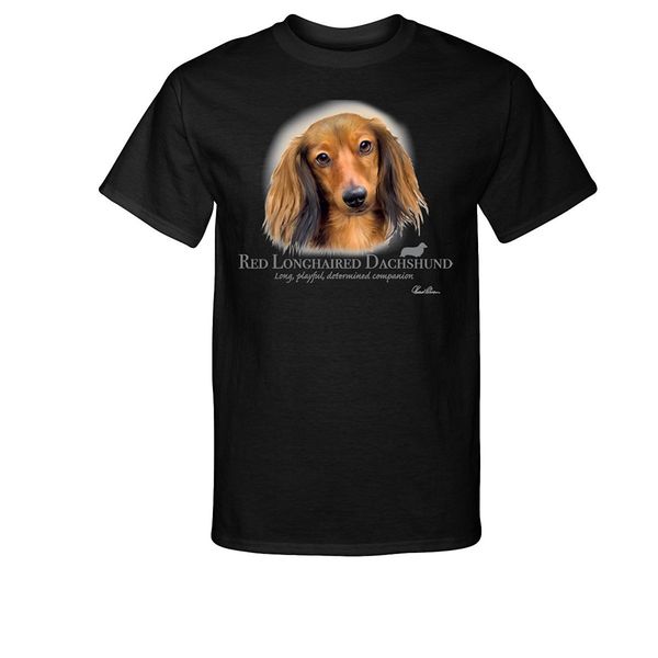

2019 fashion cotton tee shirt fashion red long haired dachschund dog puppie t-shirt