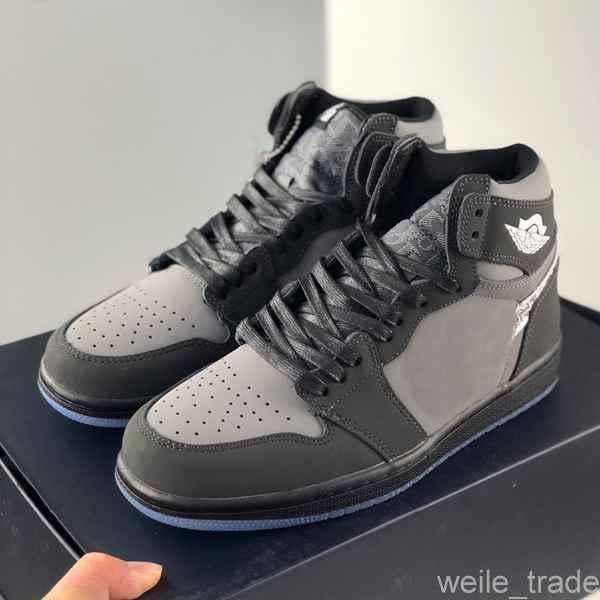 

with box new 1 1s high og womens mens basketball shoes black gray trainers sports sneakers baskets des chaussures