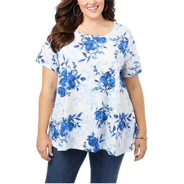 

women's blouses & shirts 2021 large size women summer casual short sleeve o neck blouse female flowers printed loose shirt lady plue, White