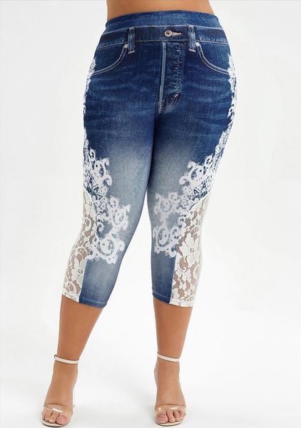

plus size workout push up legging women lace printing patchwork high waist pocket leggins no transparent female panties legginsy, Black