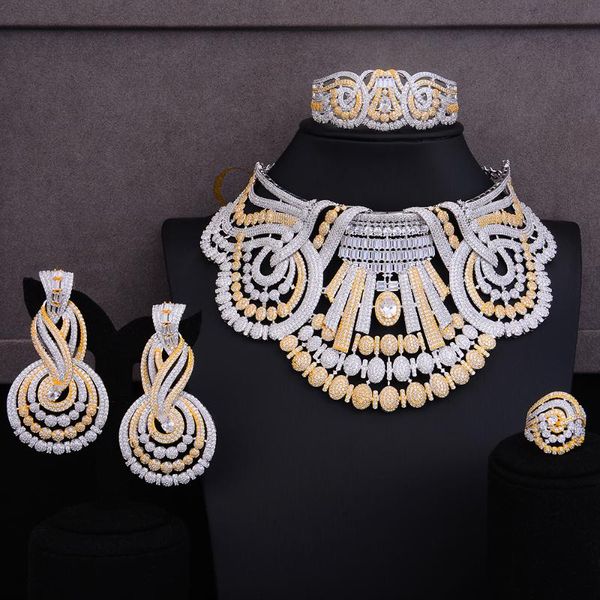 

missvikki 4 pcs благородный роскошные ювелирные изделия set шикарное ожерелье браслет серьги кольцо для невесты актер танцор аксессуары ювел, Silver