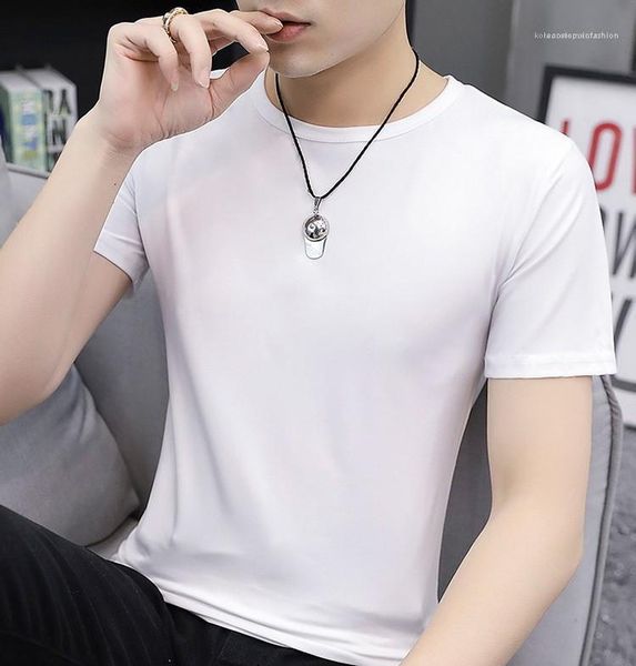 

loose plus mens multicolor optional comfortable male clothing ice silk fashion mens tshirt solid color casual, White;black