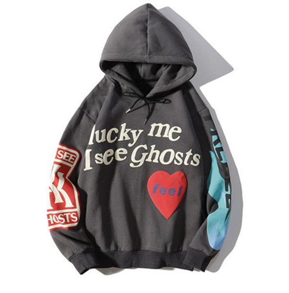 

mens clothing hoodies "lucky me i see ghosts" print hoodie sweatshirts mens women designer hoodies pullover autumn winter sweatshi, Black