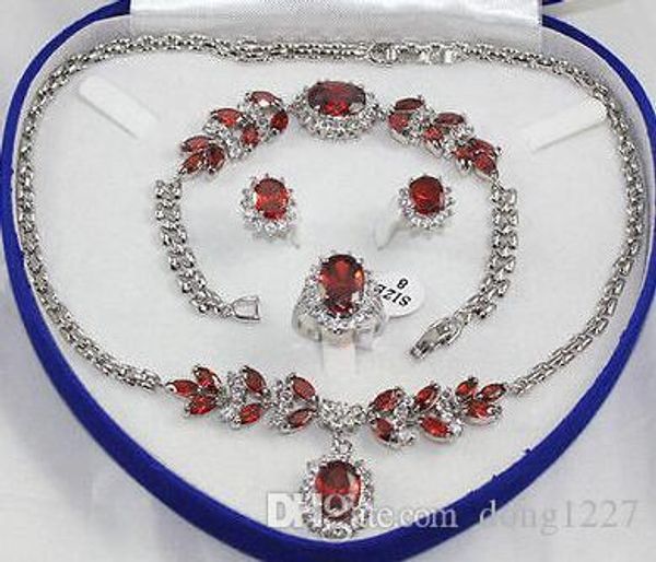 

new style women jewelry red crystal silver necklace pendant ring bracelet earring fashion wedding party jewelry, Black