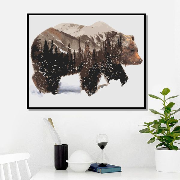 

yijie diy painting by numbers forest bear drawing on canvas handpainted painting art gift diy home decoration