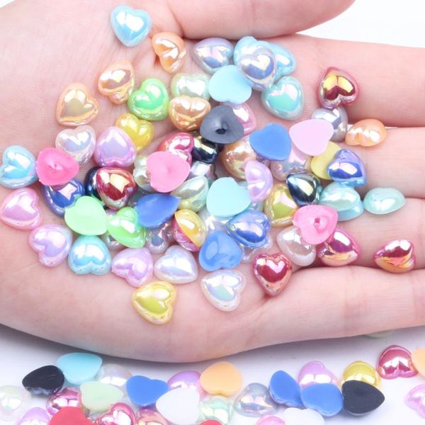 

nail art decorations half pearls flatback imitation heart shape 8mm 2000pcs ab colors glue on resin beads for diy jewelry crafts decoration, Silver;gold