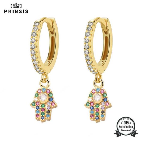 

hoop & huggie 2021 fashion cute hand palm earrings cz crystal charms for women man girls korean jewelry p002, Golden;silver