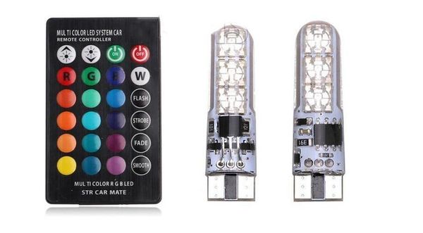 

car led wireless remote control t10 width light flashing silicone 5050-6smd reading colorful rgb license plate light