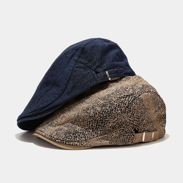 

berets 2021 serpentine print sboy caps cotton flat peaked cap men and women painter beret hats 09, Blue;gray
