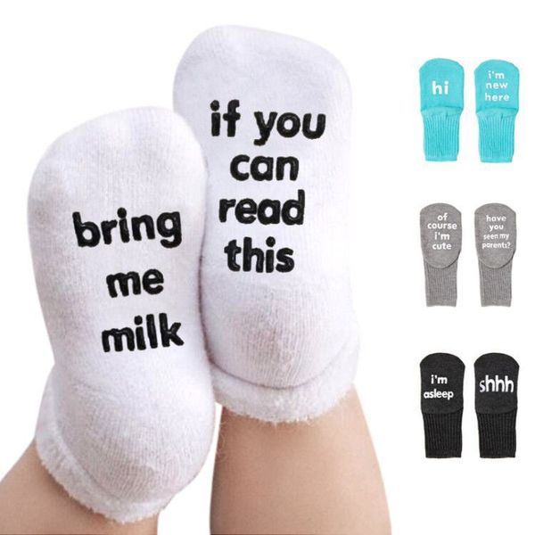 

baby socks knit thick thermal baby girl boy letter cute warm bring me milk winter cotton socks, Pink;yellow