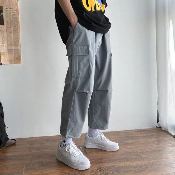 

pants men's summer thin ice silk overalls trend nine points casual sports pants korean loose wild trousers, Black