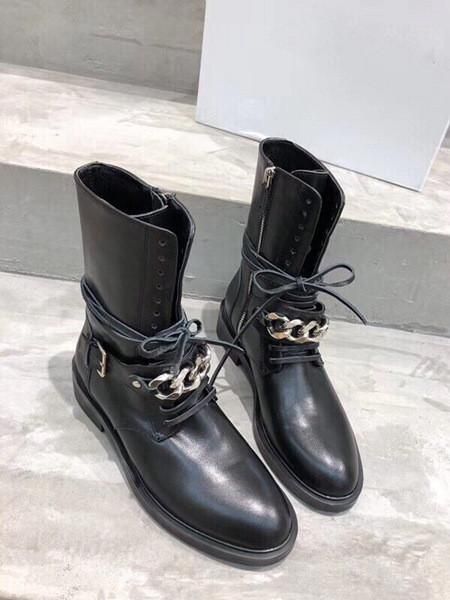 

самые последние цепи сапоги самые модные дизайнерские дамы низкие пятки черные сапоги 001leather лицо моды случайные партии рыцарские сапоги, Black